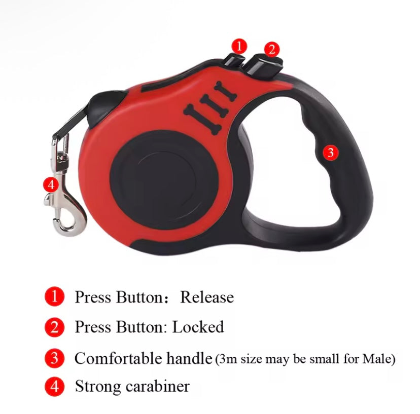 Laisse rétractable automatique pour chien – 3m / 5m