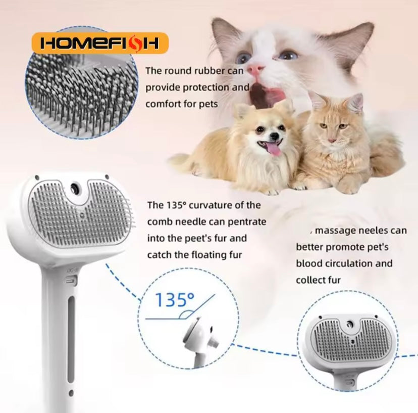 Brosse vapeur anti-poils pour chien et chat – Massage & nettoyage